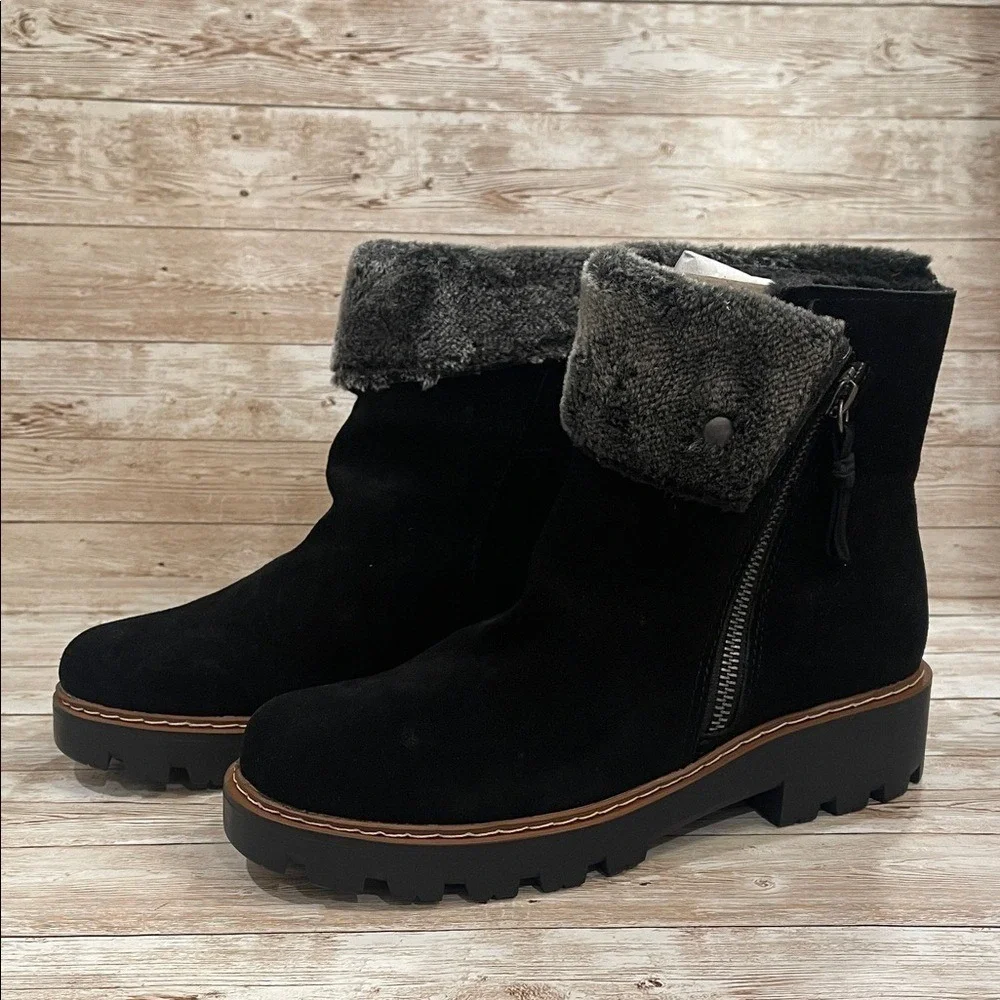 Baretraps Wyoming Womens Black Suede Water Resistant Faux Fur Lug Sole Boots